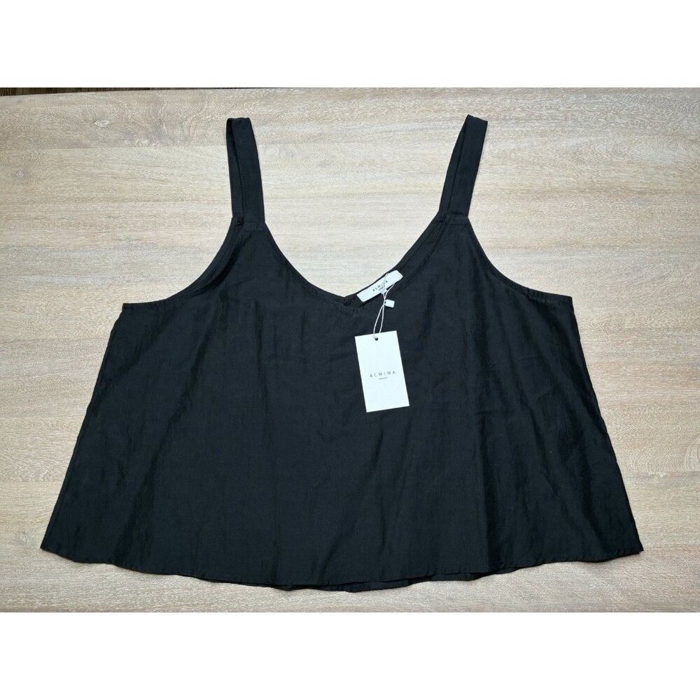 Almina Concept NWT V Neck Linen Tank Top Black XL